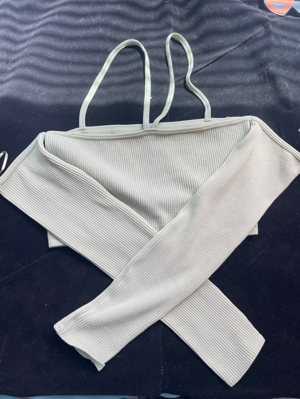 Urban Outfitters Ribbed Off-Shoulder Long Sleeve Crop Top in Sage Green